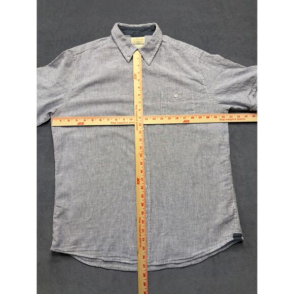 Weatherproof Vintage Linen Shirt Sleeve Button Up Mens LG Blue/White Striped - Picture 7 of 9